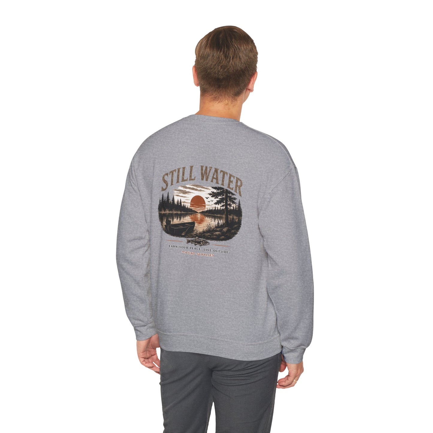 Still Water Crewneck Sweatshirt — Retro Lake Sunset Graphic Sweatshirt