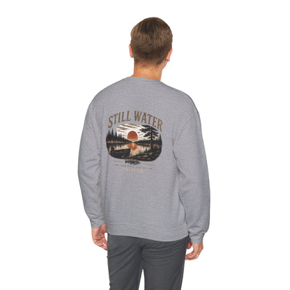 Still Water Crewneck Sweatshirt — Retro Lake Sunset Graphic Sweatshirt