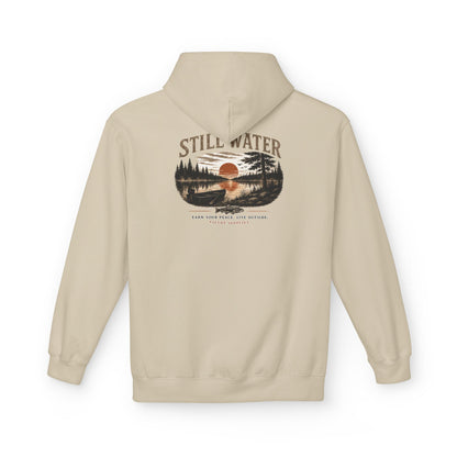Still Water Hoodie – Vintage Lake Sunset Graphic Pullover