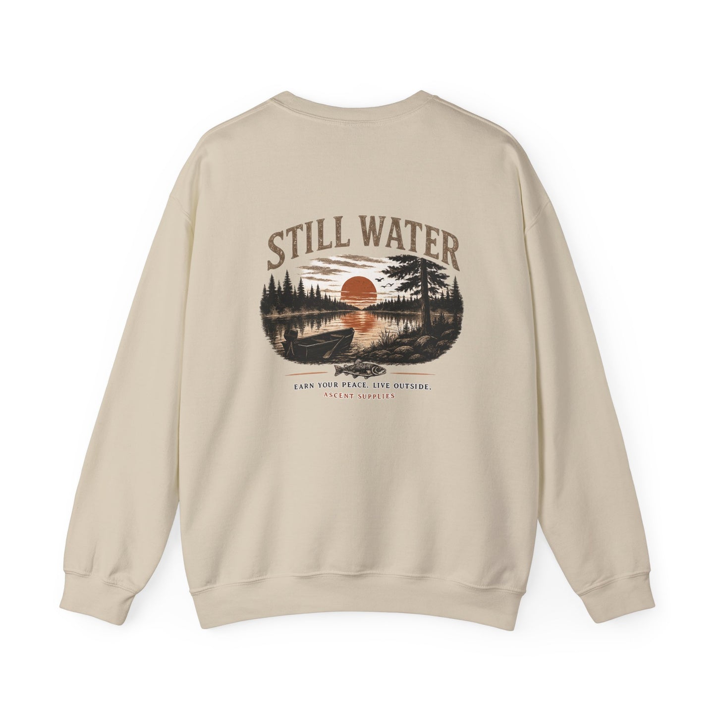 Still Water Crewneck Sweatshirt — Retro Lake Sunset Graphic Sweatshirt
