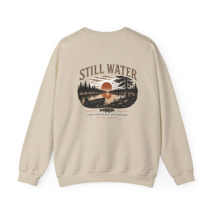 Still Water Crewneck Sweatshirt — Retro Lake Sunset Graphic Sweatshirt