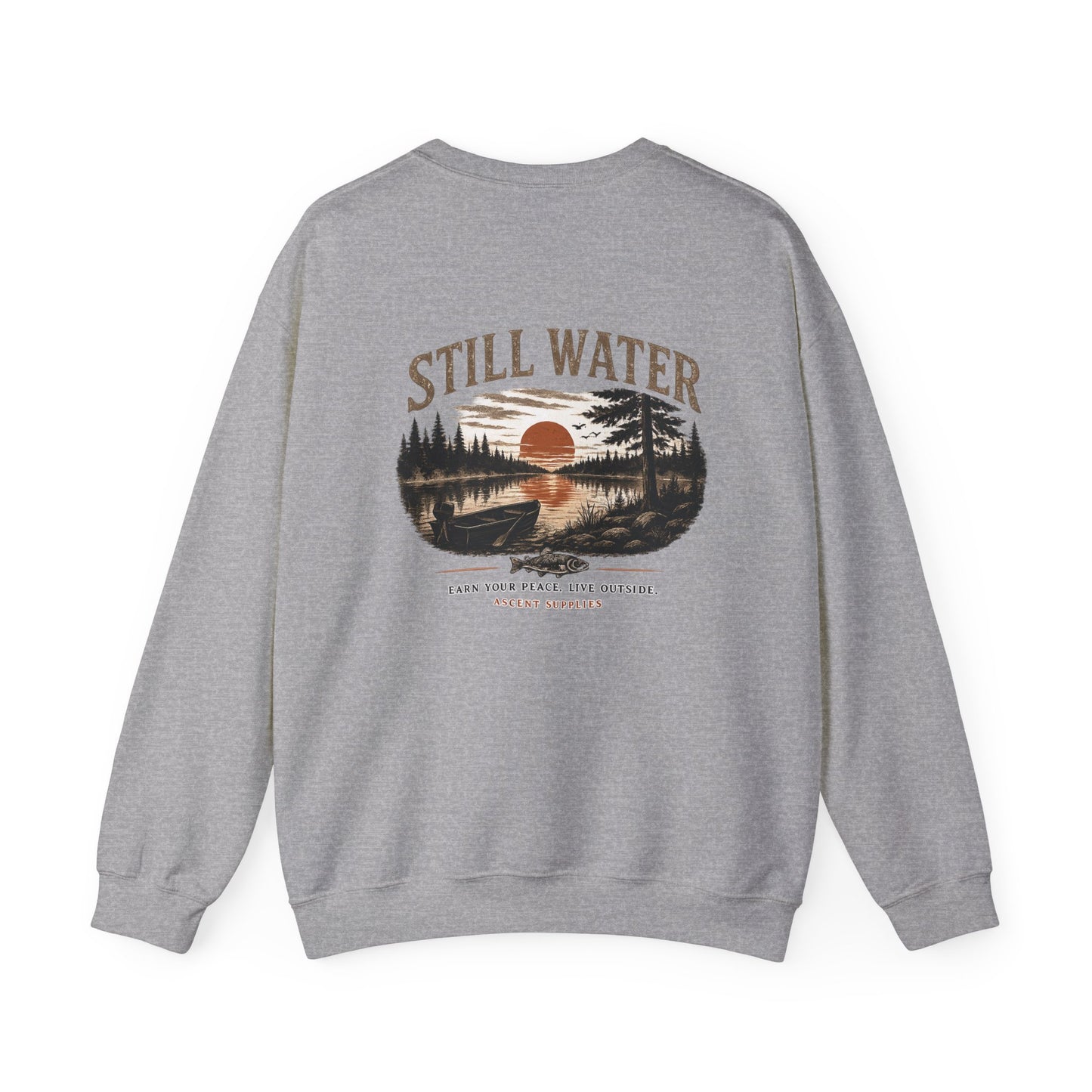 Still Water Crewneck Sweatshirt — Retro Lake Sunset Graphic Sweatshirt