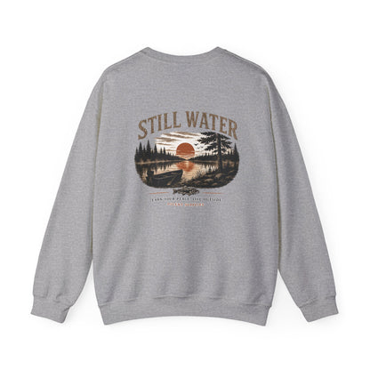 Still Water Crewneck Sweatshirt — Retro Lake Sunset Graphic Sweatshirt