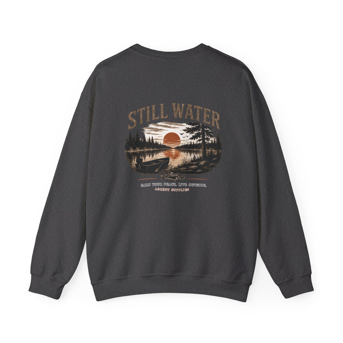 Still Water Crewneck Sweatshirt — Retro Lake Sunset Graphic Sweatshirt