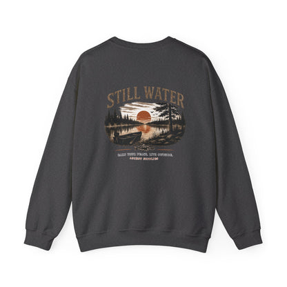 Still Water Crewneck Sweatshirt — Retro Lake Sunset Graphic Sweatshirt