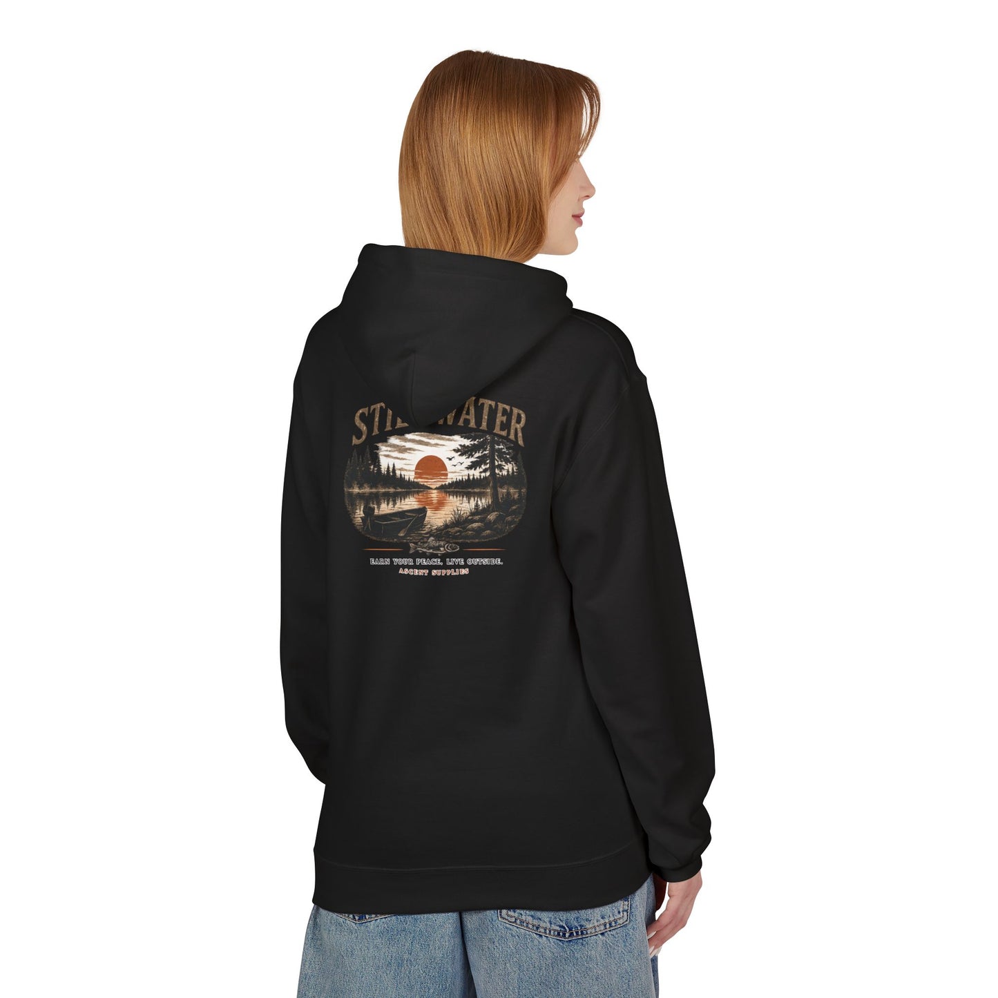 Still Water Hoodie – Vintage Lake Sunset Graphic Pullover