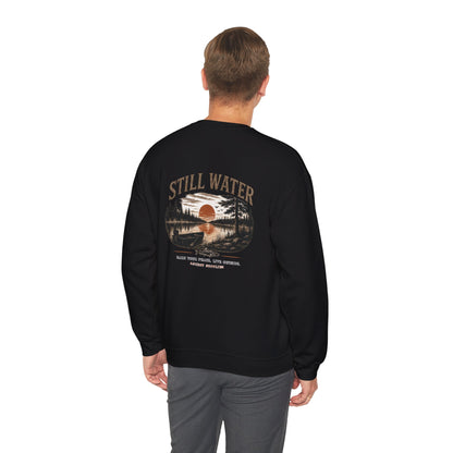 Still Water Crewneck Sweatshirt — Retro Lake Sunset Graphic Sweatshirt