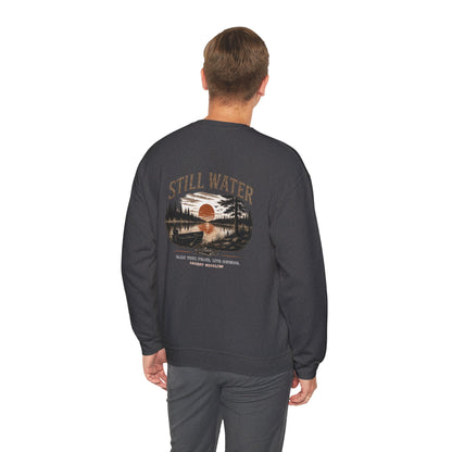 Still Water Crewneck Sweatshirt — Retro Lake Sunset Graphic Sweatshirt