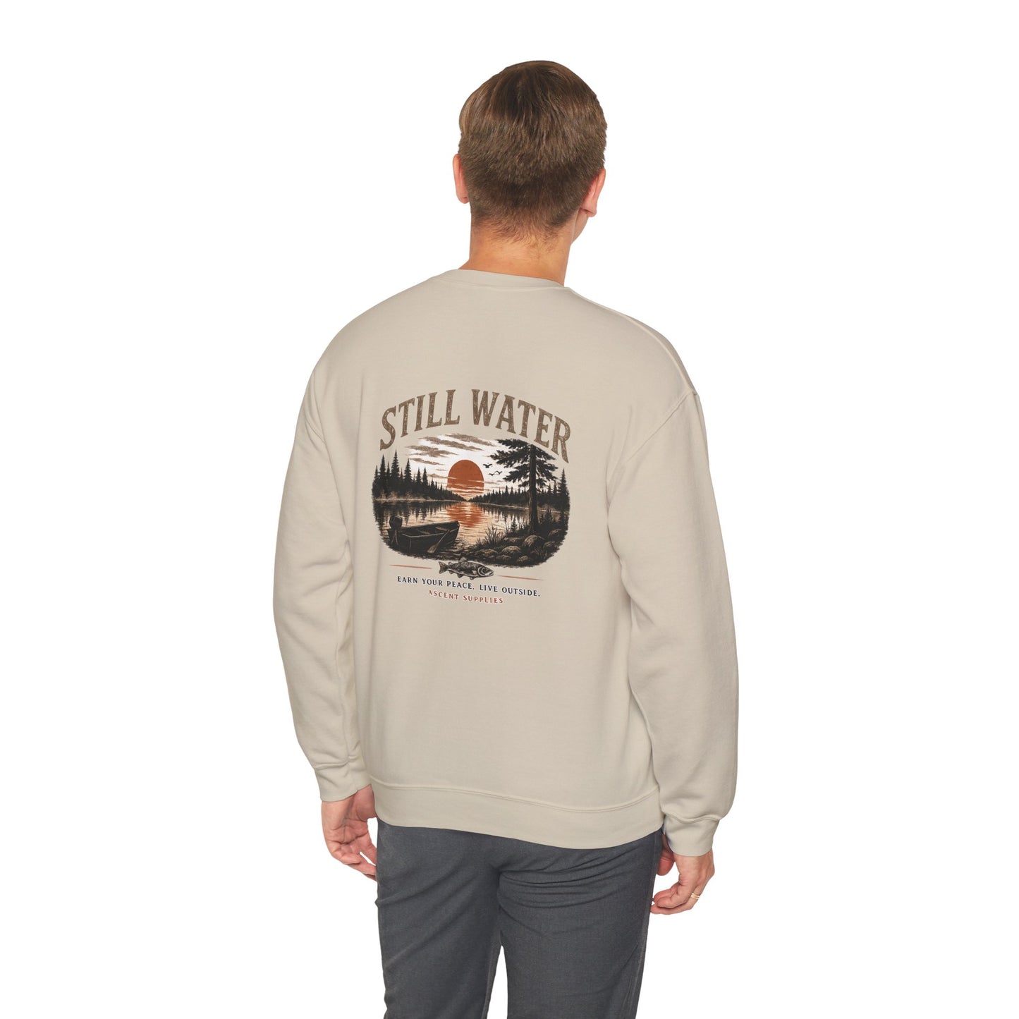 Still Water Crewneck Sweatshirt — Retro Lake Sunset Graphic Sweatshirt