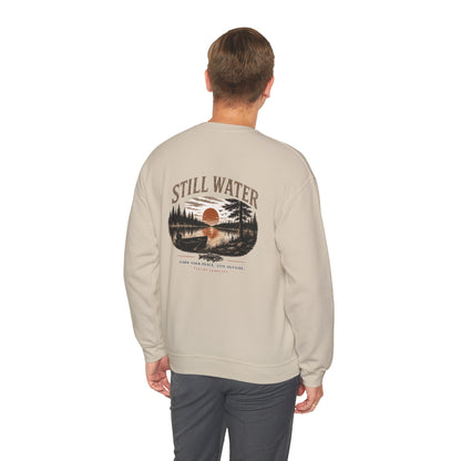 Still Water Crewneck Sweatshirt — Retro Lake Sunset Graphic Sweatshirt