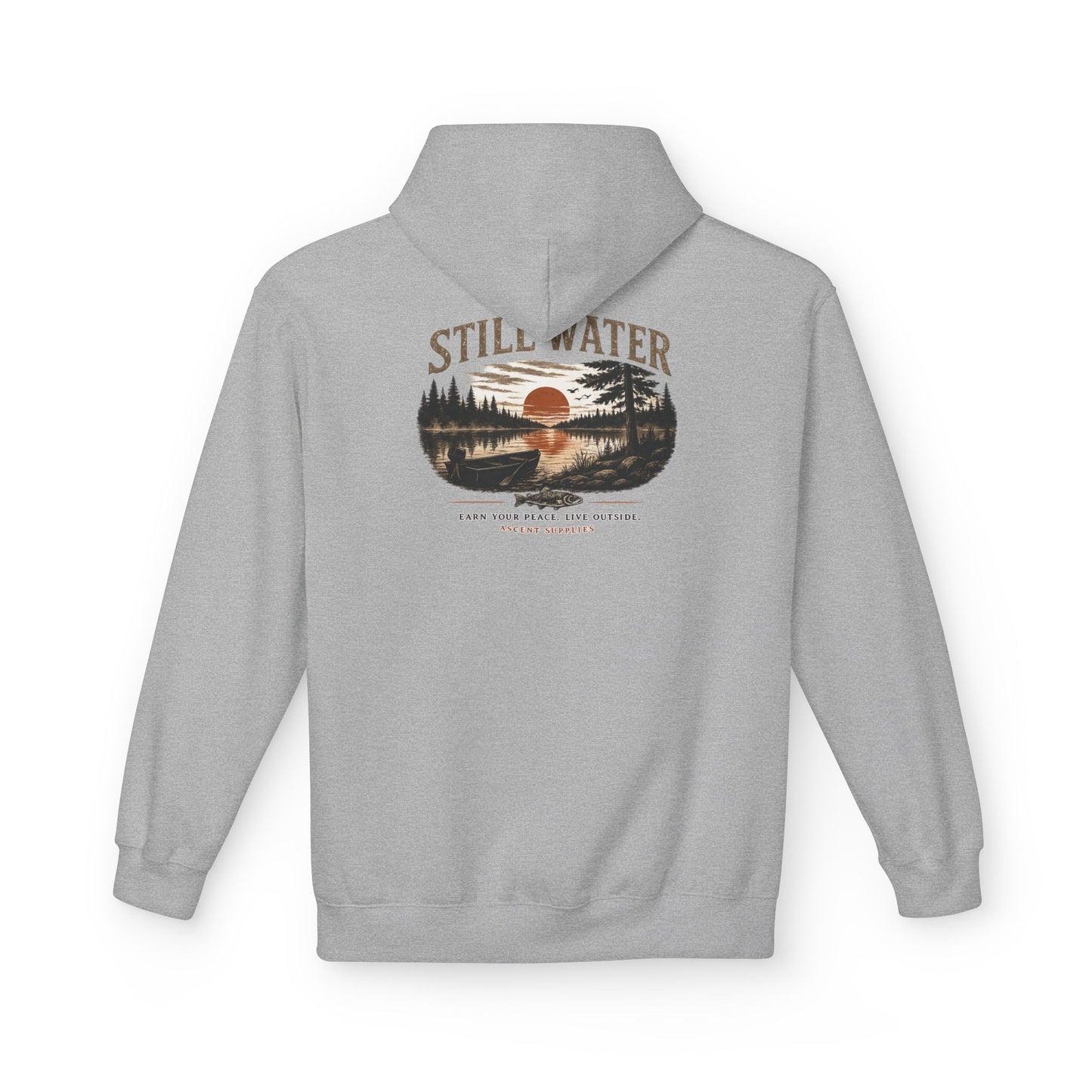 Still Water Hoodie – Vintage Lake Sunset Graphic Pullover