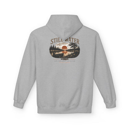 Still Water Hoodie – Vintage Lake Sunset Graphic Pullover