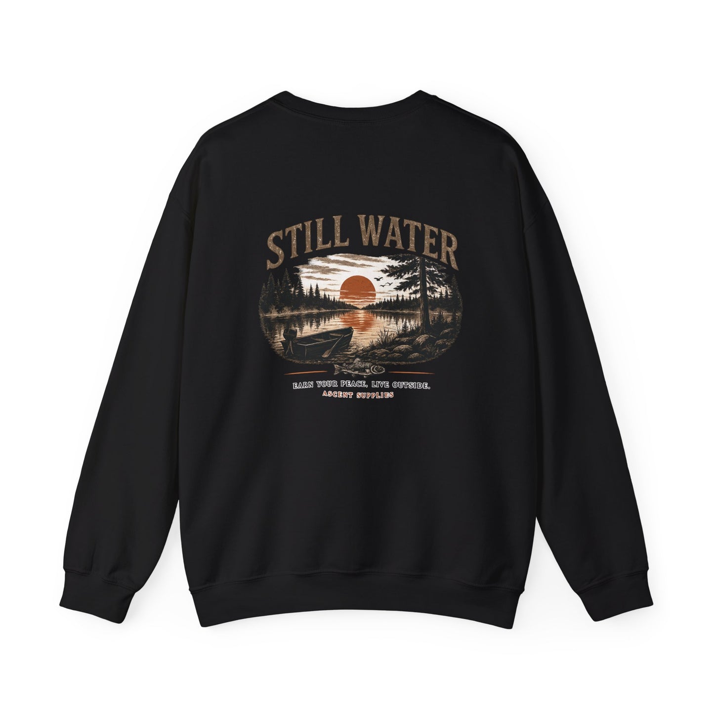 Still Water Crewneck Sweatshirt — Retro Lake Sunset Graphic Sweatshirt