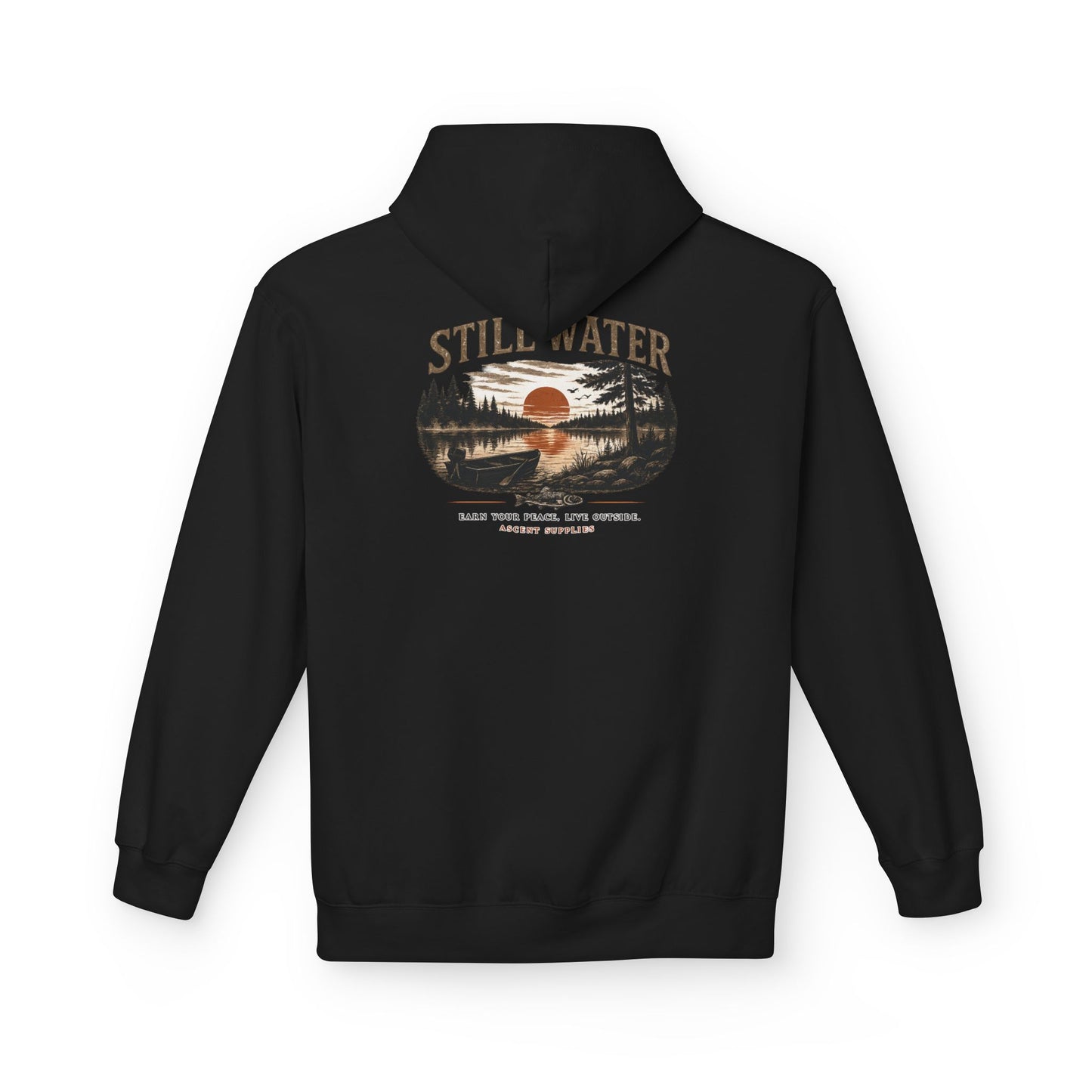 Still Water Hoodie – Vintage Lake Sunset Graphic Pullover